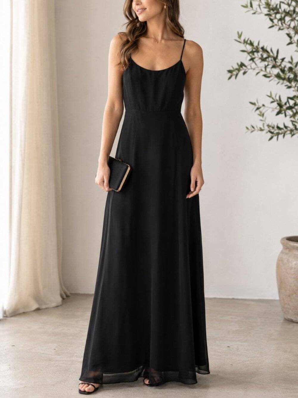Jenny Yoo Black Chiffon Maxi Dress  Size 8